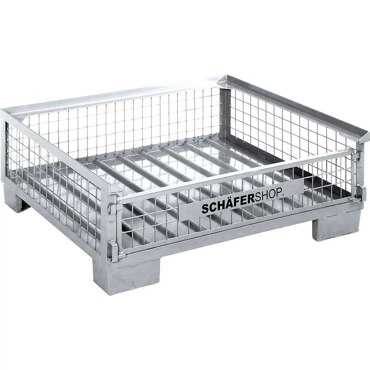 Schäfer Shop Select Palette grillagée, avec paroi rabattable, L 1240 x P 835 x H 420 mm, galvanisée à chaud, jusqu'à 1000 kg