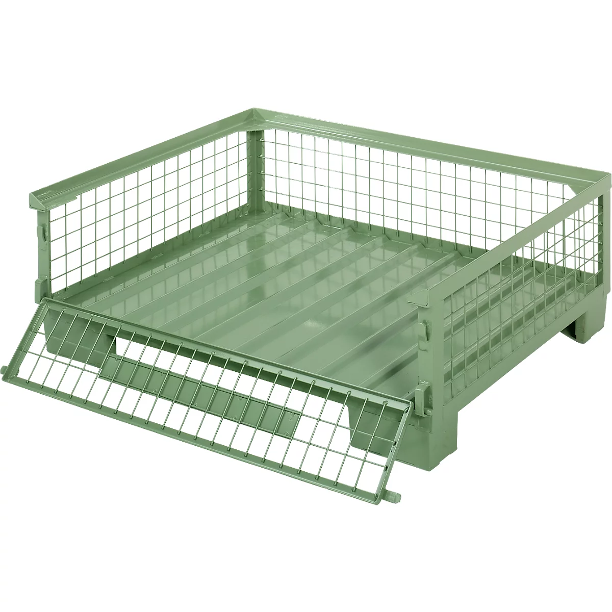 Schäfer Shop Select Palette grillagée, avec paroi rabattable, L 1240 x P 835 x H 420 mm, vert réséda RAL 6011, jusqu'à 1000 kg