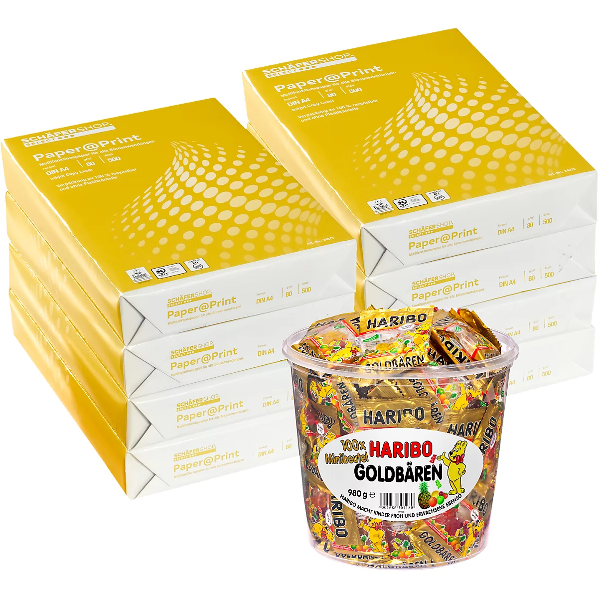 Schäfer Shop Select Papier à copier Paper@Print, DIN A4, 80 g/m², blanc, 20 x 500 feuilles + 1 boîte GRATUITE d'oursons d'or Haribo