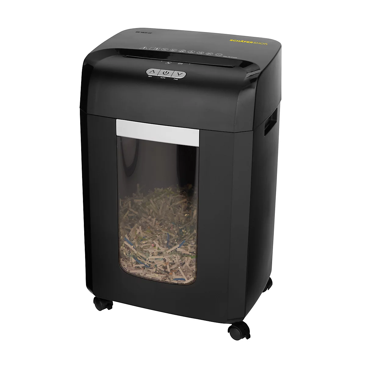 Schäfer Shop Select Papiervernietiger SH1823 CC, deeltjesgrootte 4 x 35 mm, P-4, 23 l, snijcapaciteit 18 vel, met wielen