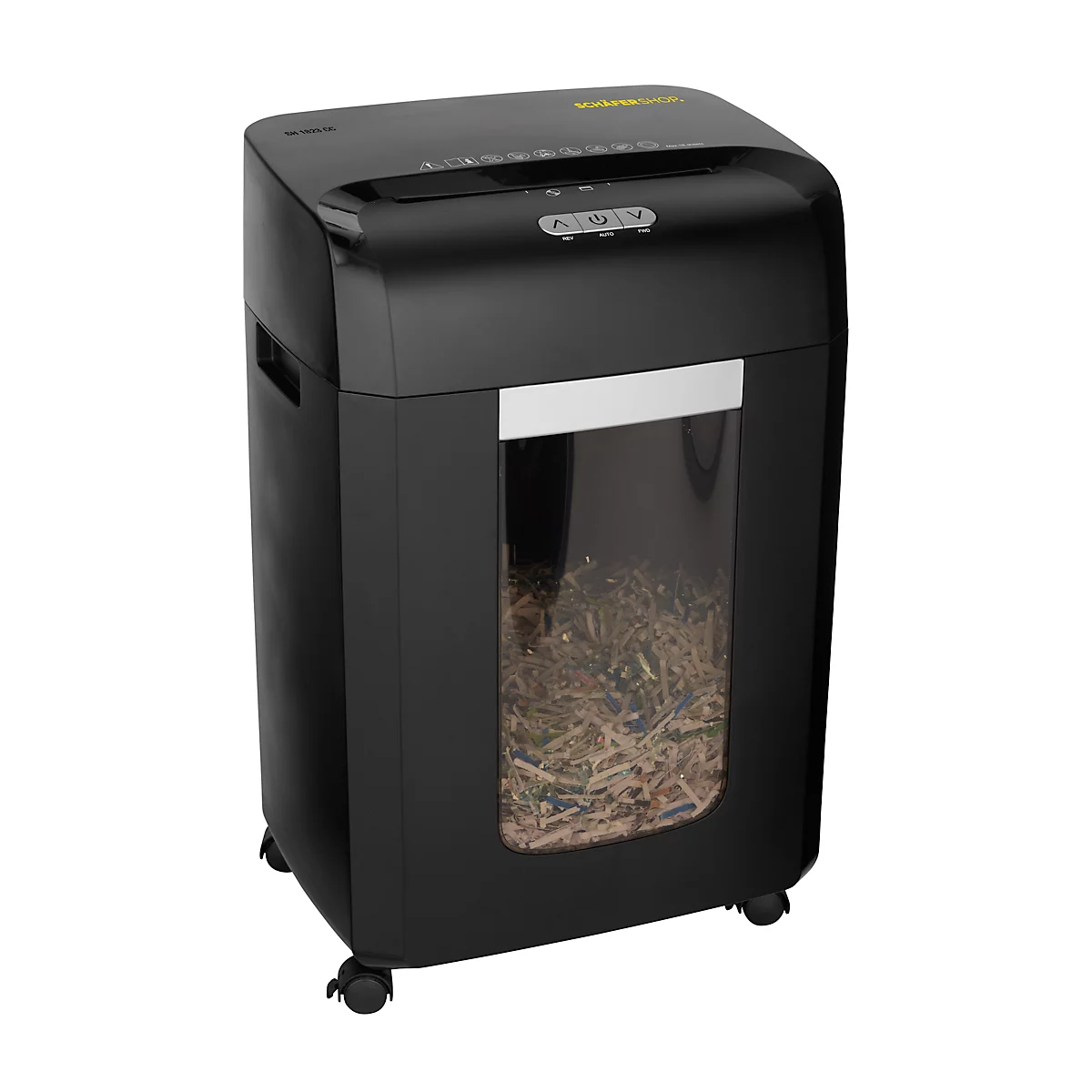 Schäfer Shop Select Papiervernietiger SH1823 CC, deeltjesgrootte 4 x 35 mm, P-4, 23 l, snijcapaciteit 18 vel, met wielen