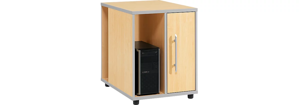 Schäfer Shop Select pedestal adicional Moxxo IQ, compartimento de alimentación para PC, 1 puerta, 2 compartimentos laterales, ancho 551 x fondo 800 x alto 720 mm, decoración de arce 