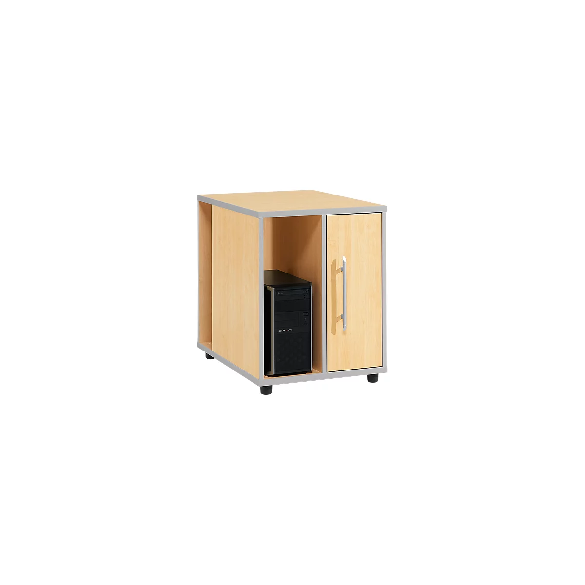 Schäfer Shop Select pedestal adicional Moxxo IQ, compartimento de alimentación para PC, 1 puerta, 2 compartimentos laterales, ancho 551 x fondo 800 x alto 720 mm, decoración de arce 