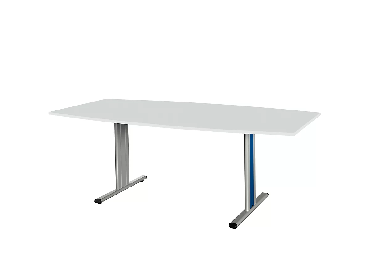 Schäfer Shop Select Planova Basic mesa de conferencias, barco, pie T, ancho 2000 x fondo 1000 x alto 717 mm, aluminio gris claro/blanco RAL 9006 