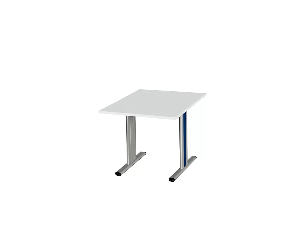 Schäfer Shop Select Planova Basic mesa de reuniones, cuadrada, pie T, ancho 1000 x fondo 1000 x alto 717 mm, aluminio gris claro/blanco RAL 9006 