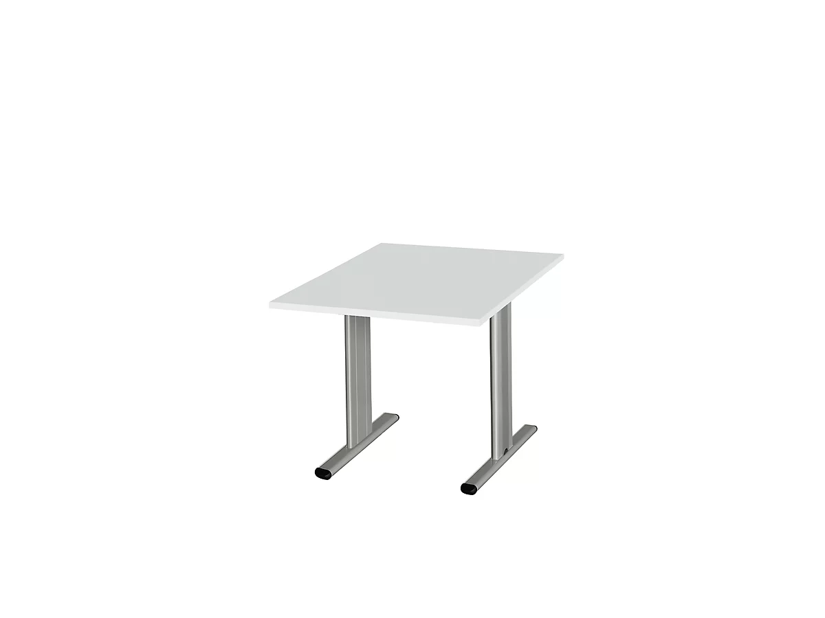 Schäfer Shop Select Planova Basic mesa de reuniones, cuadrada, pie T, ancho 1000 x fondo 1000 x alto 717 mm, aluminio gris claro/blanco RAL 9006 