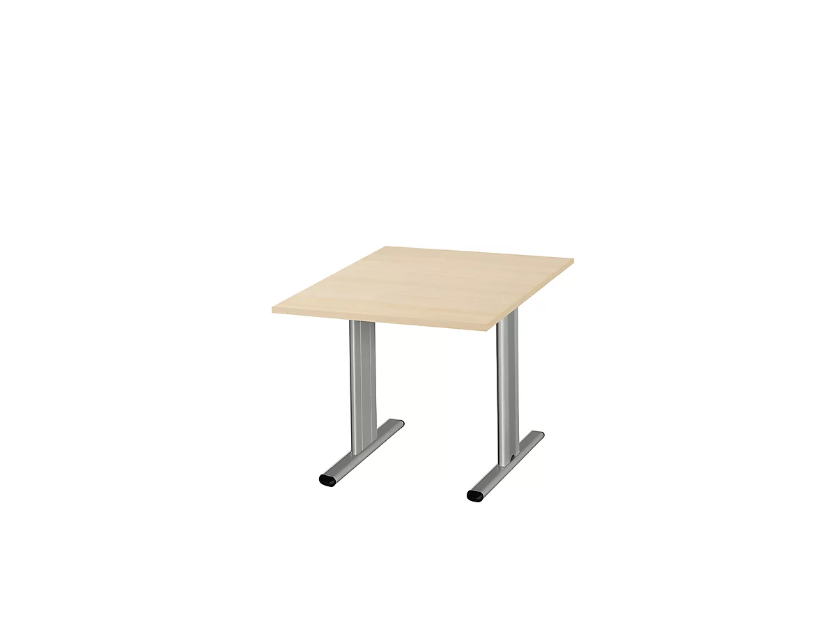 Schäfer Shop Select Planova Basic mesa de reuniones, cuadrada, pie T, ancho 1000 x fondo 1000 x alto 717 mm, arce/aluminio blanco RAL 9006 