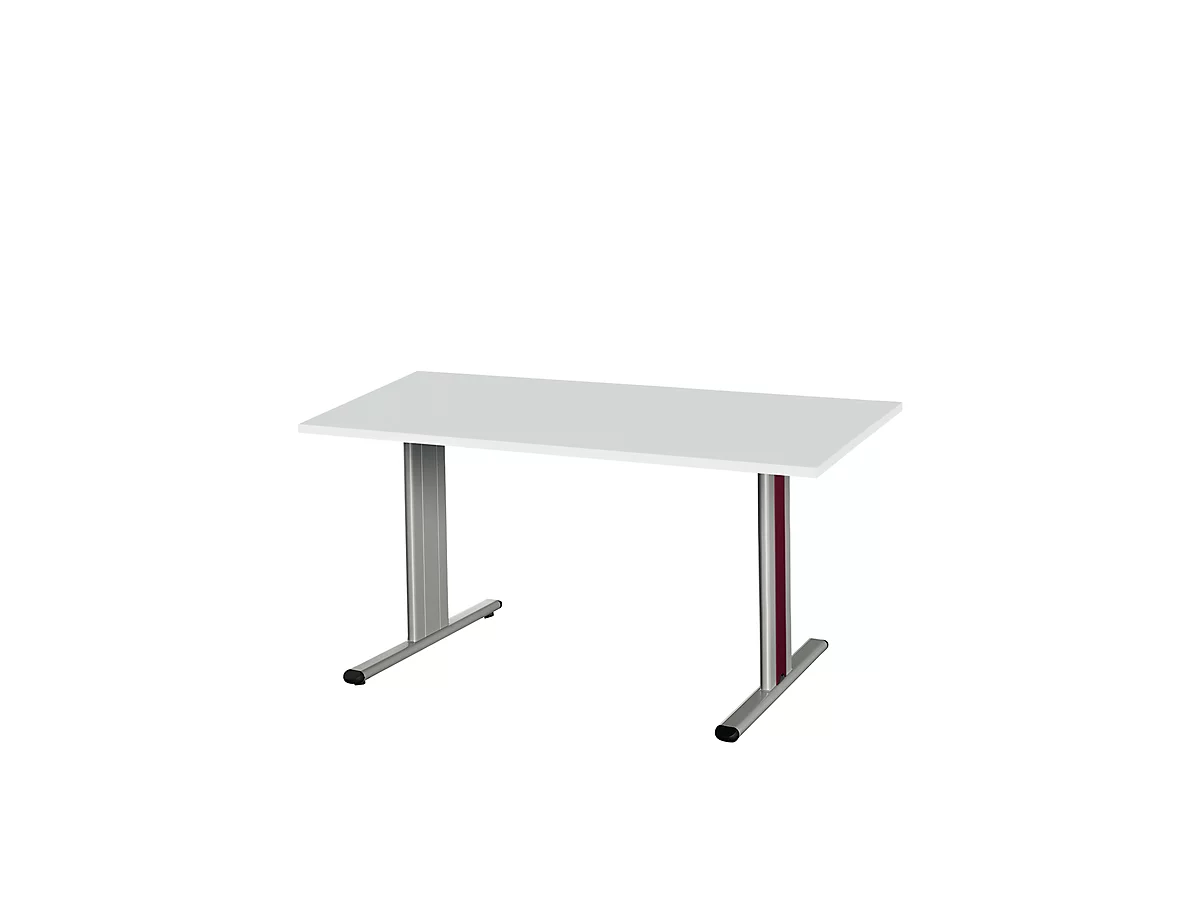 Schäfer Shop Select Planova Basic mesa de reuniones, rectangular, pie T, ancho 1400 x fondo 800 x alto 717 mm, aluminio gris claro/blanco RAL 9006 