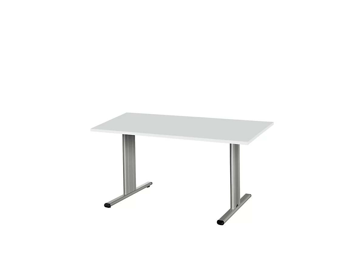 Schäfer Shop Select Planova Basic mesa de reuniones, rectangular, pie T, ancho 1400 x fondo 800 x alto 717 mm, aluminio gris claro/blanco RAL 9006 