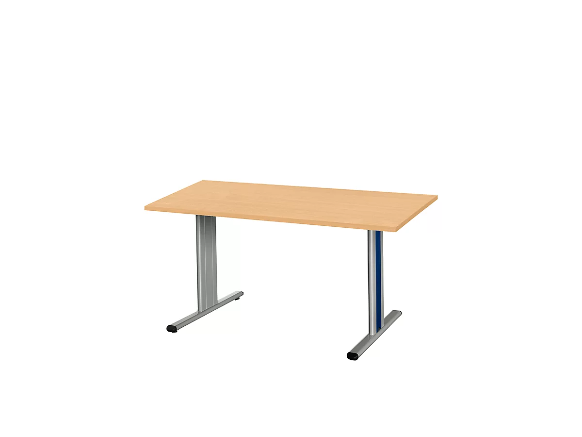 Schäfer Shop Select Planova Basic mesa de reuniones, rectangular, pie T, ancho 1400 x fondo 800 x alto 717 mm, haya/aluminio blanco RAL 9006 