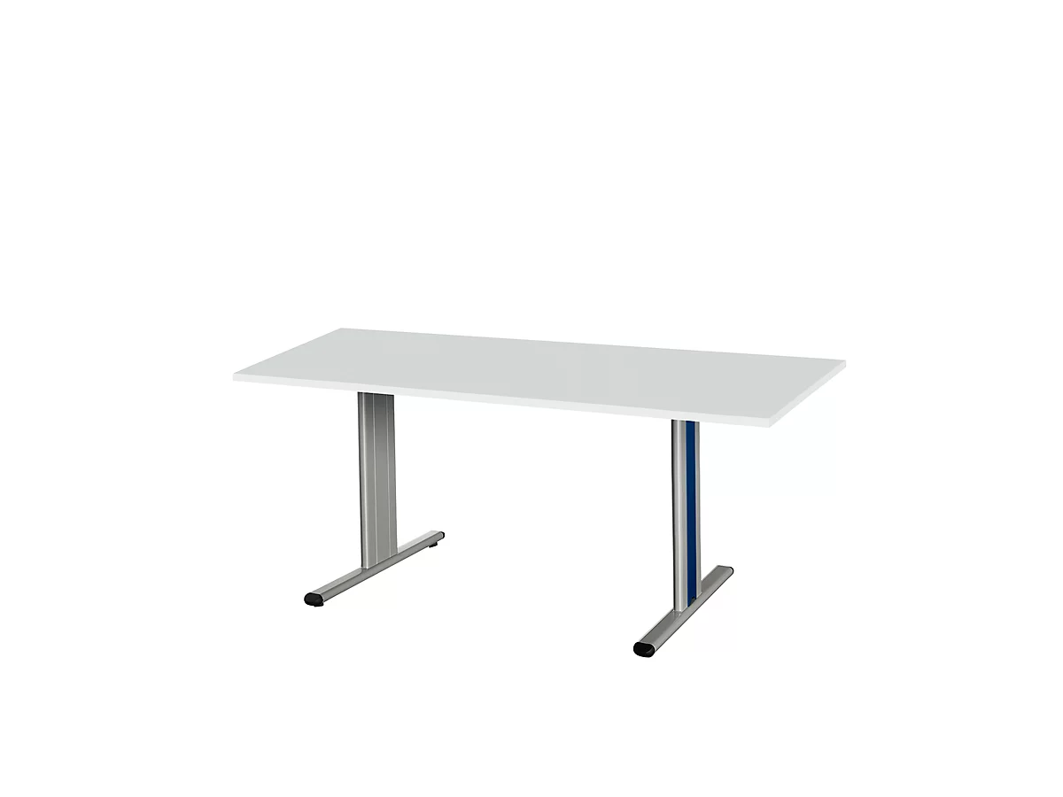 Schäfer Shop Select Planova Basic mesa de reuniones, rectangular, pie T, ancho 1600 x fondo 800 x alto 717 mm, aluminio gris claro/blanco RAL 9006 