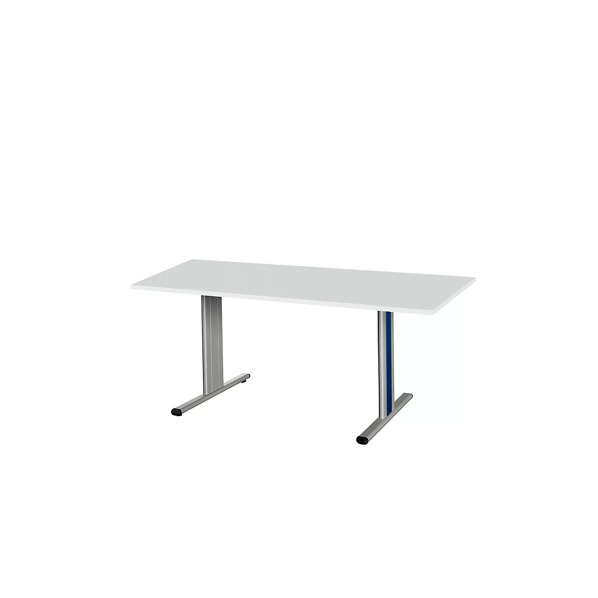 Schäfer Shop Select Planova Basic mesa de reuniones, rectangular, pie T, ancho 1600 x fondo 800 x alto 717 mm, aluminio gris claro/blanco RAL 9006 