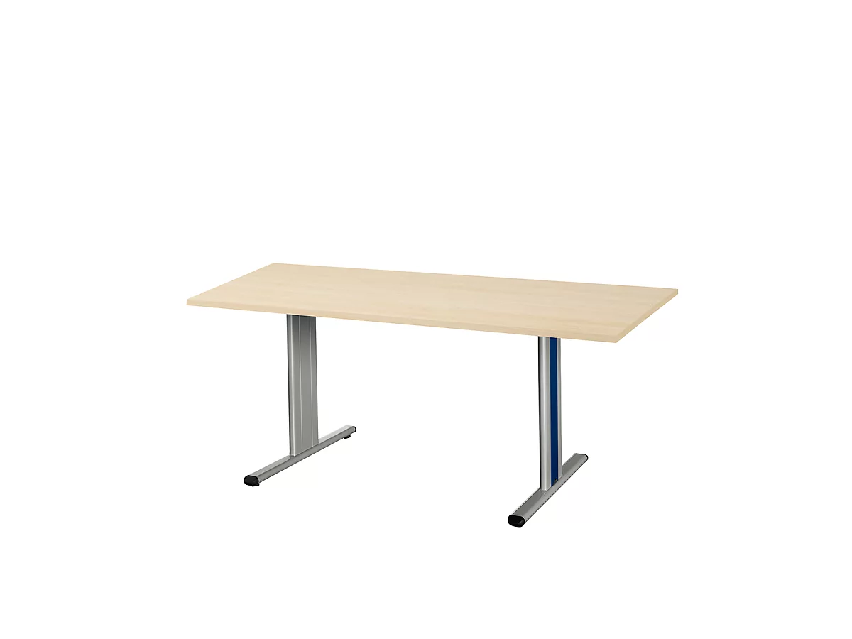 Schäfer Shop Select Planova Basic mesa de reuniones, rectangular, pie T, ancho 1600 x fondo 800 x alto 717 mm, arce/aluminio blanco RAL 9006 