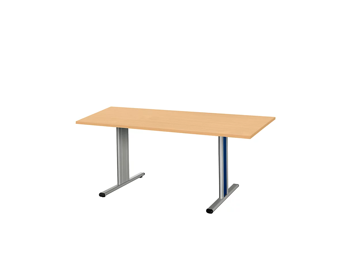 Schäfer Shop Select Planova Basic mesa de reuniones, rectangular, pie T, ancho 1600 x fondo 800 x alto 717 mm, haya/aluminio blanco RAL 9006 
