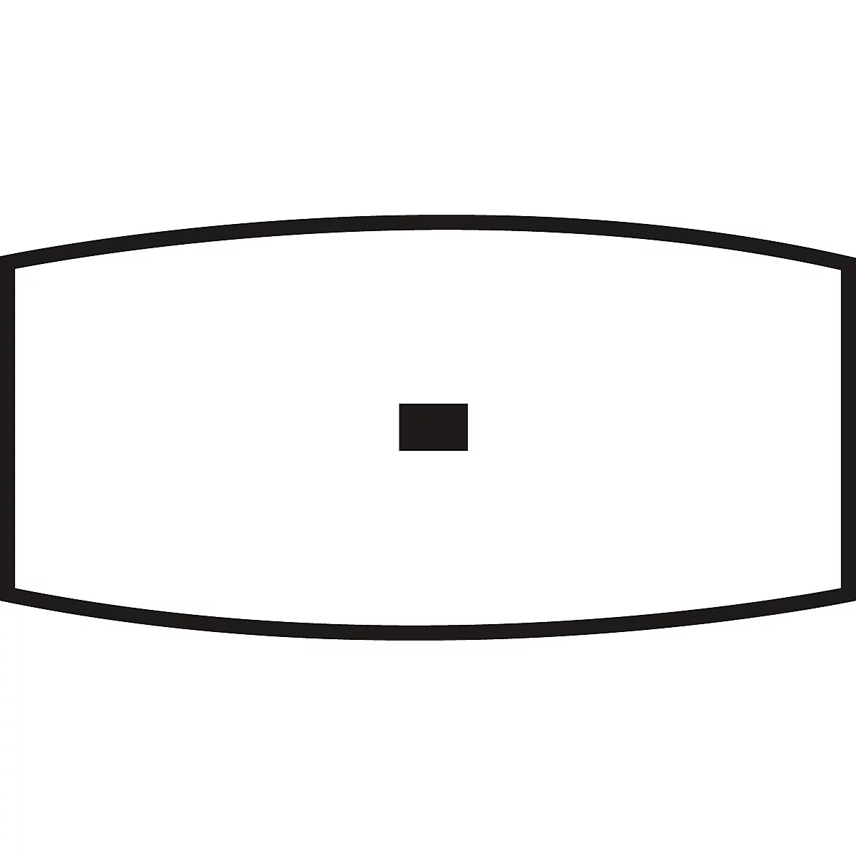 Rectangle with rounded corners, black border, and a small black square in the middle.