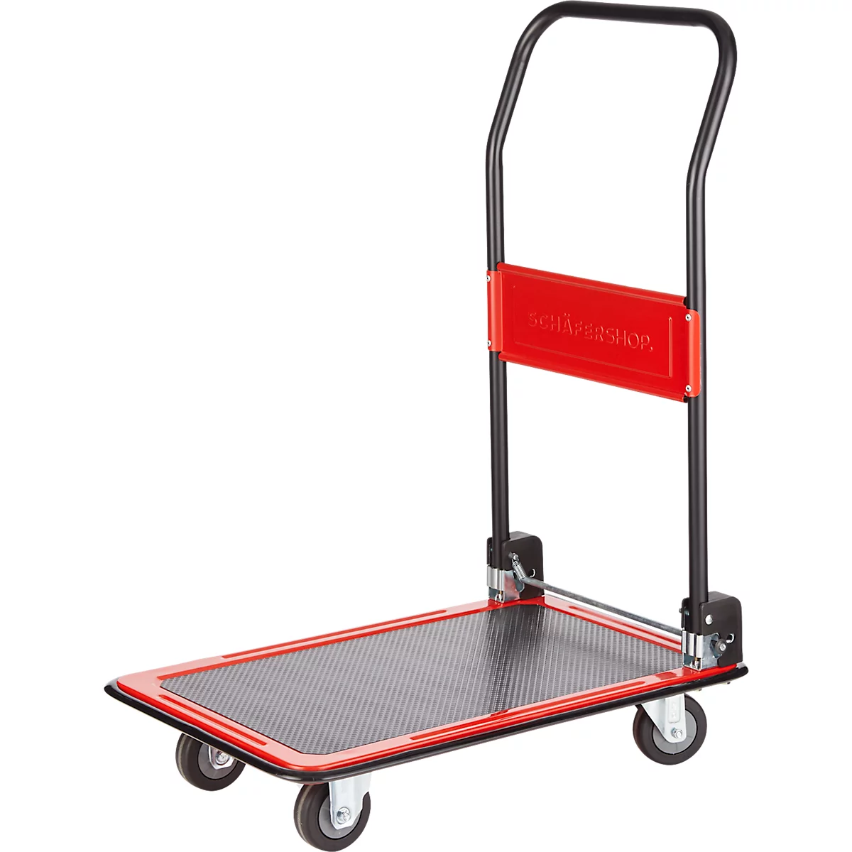 Schäfer Shop Select Plattformwagen 110L, faltbar, Stahl pulverbeschichtet, PUR-Räder, B 485 x T 710 x H 1000 mm, bis 220 kg, schwarz/rot