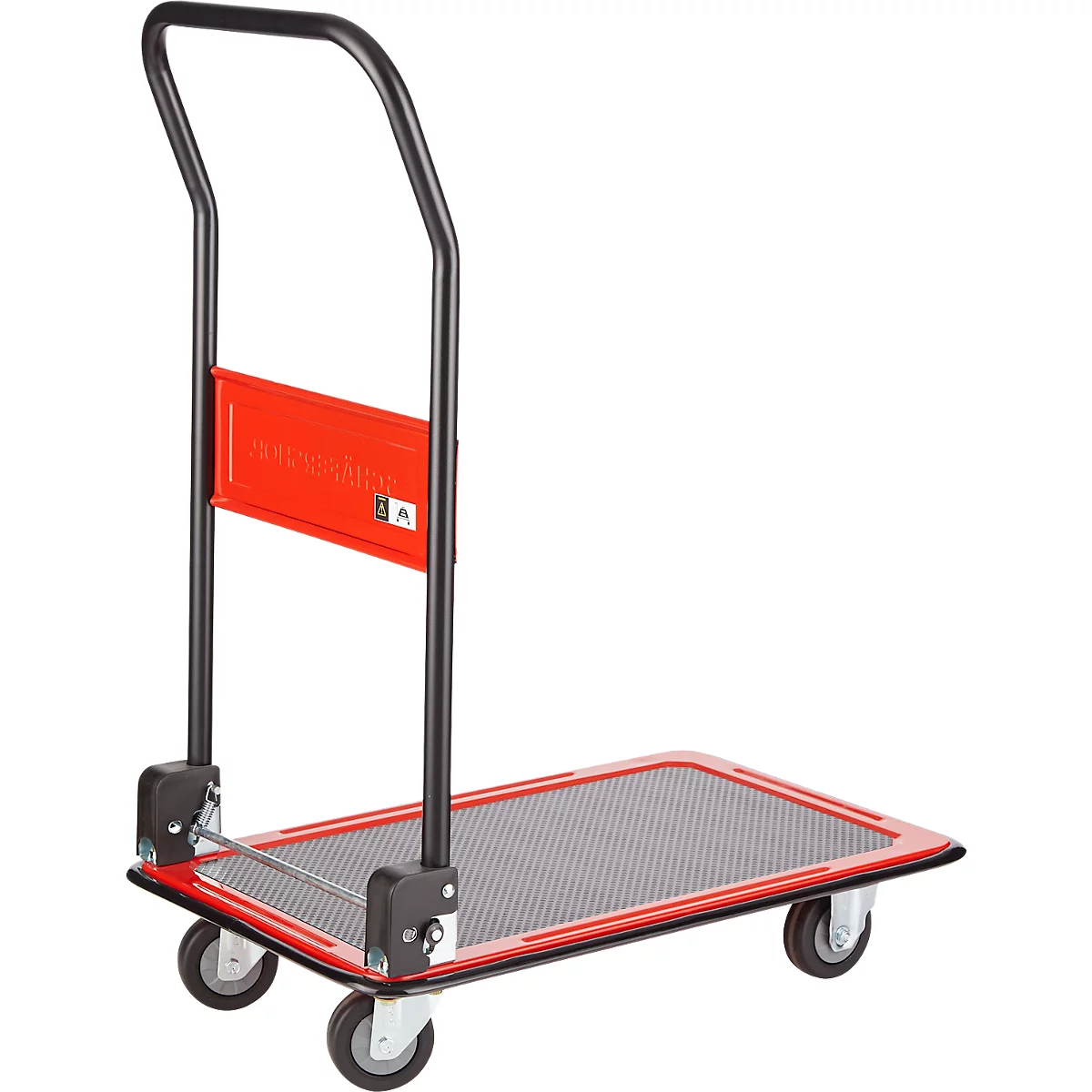 Schäfer Shop Select Plattformwagen 110L, faltbar, Stahl pulverbeschichtet, PUR-Räder, B 485 x T 710 x H 1000 mm, bis 220 kg, schwarz/rot