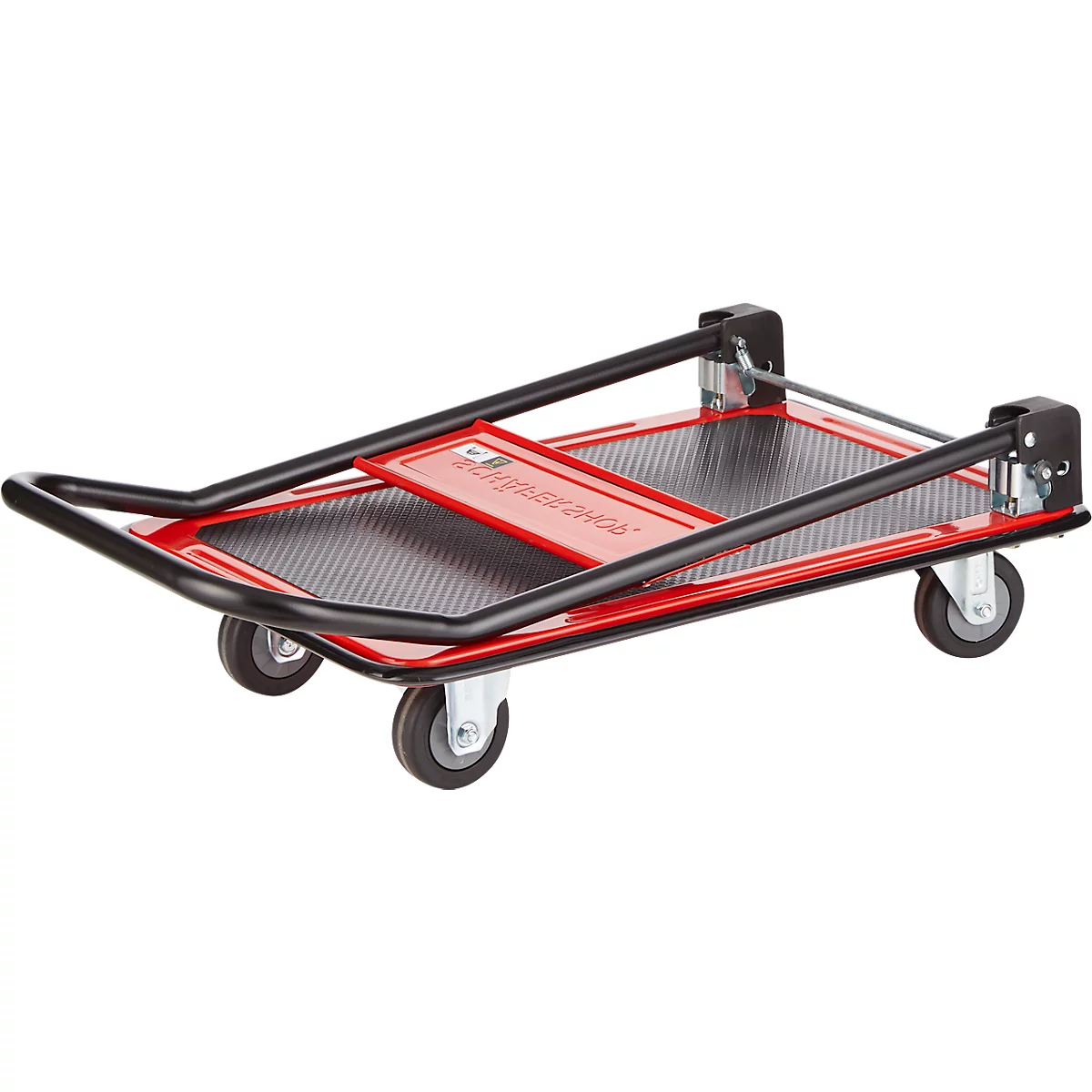 Schäfer Shop Select Plattformwagen 110L, faltbar, Stahl pulverbeschichtet, PUR-Räder, B 485 x T 710 x H 1000 mm, bis 220 kg, schwarz/rot
