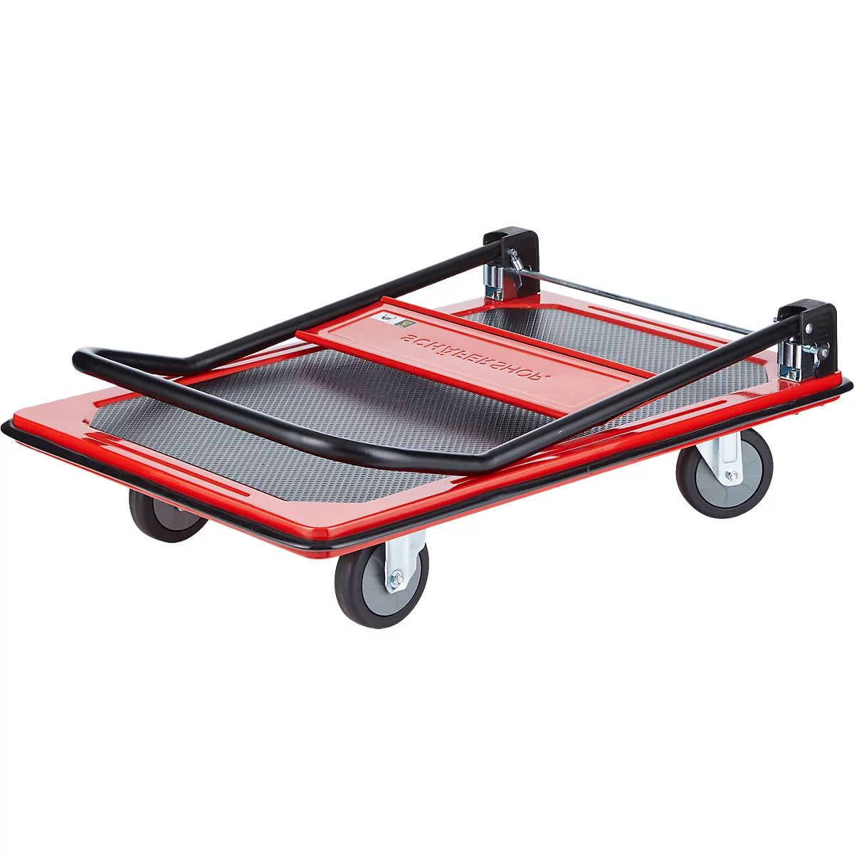Schäfer Shop Select Plattformwagen 210B, faltbar, Stahl pulverbeschichtet, PUR-Räder, B 615 x T 880 x H 1000 mm, bis 370 kg, schwarz/rot