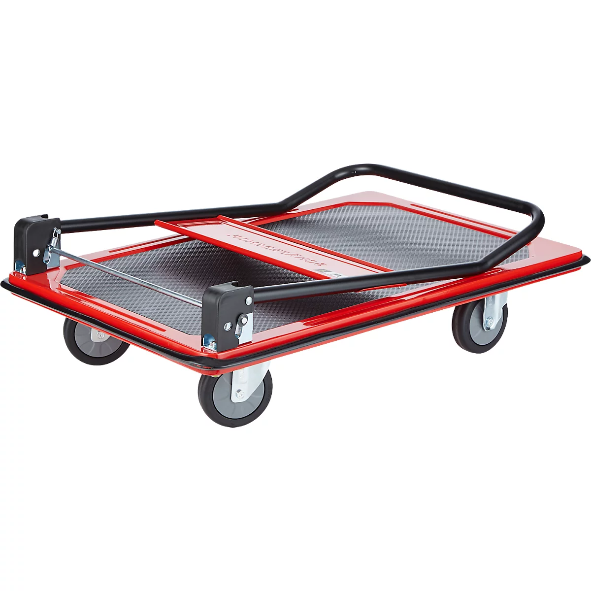 Schäfer Shop Select Plattformwagen 210B, faltbar, Stahl pulverbeschichtet, PUR-Räder, B 615 x T 880 x H 1000 mm, bis 370 kg, schwarz/rot