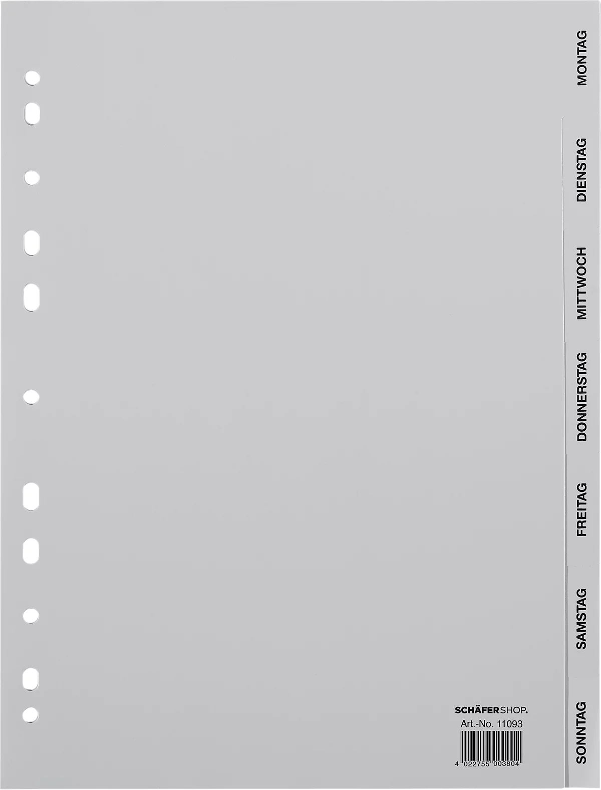 Schäfer Shop Select PP pestañas de encuadernación, DIN A4 formato completo, días lunes-sol (7 hojas), gris
