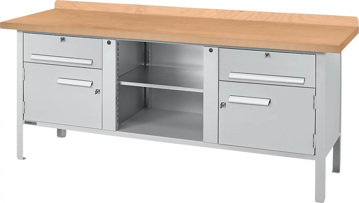Schäfer Shop Select PW 200-0 banco de trabajo tipo caja, tablero de fibra de densidad media (MDF), hasta 750 kg, An 2000 x Pr 680 x Al 838 mm, aluminio blanco