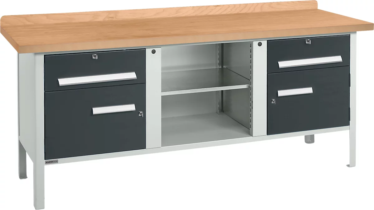 Schäfer Shop Select PW 200-0 banco de trabajo tipo caja, tablero de fibras de densidad media (MDF), hasta 750 kg, An 2000 x Pr 680 x Al 838 mm, antracita