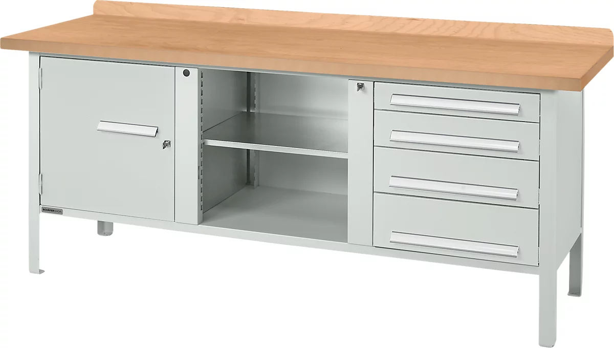 Schäfer Shop Select PW 200-1 banco de trabajo tipo caja, tablero de fibra de densidad media (MDF), hasta 750 kg, An 2000 x Pr 680 x Al 838 mm, gris claro