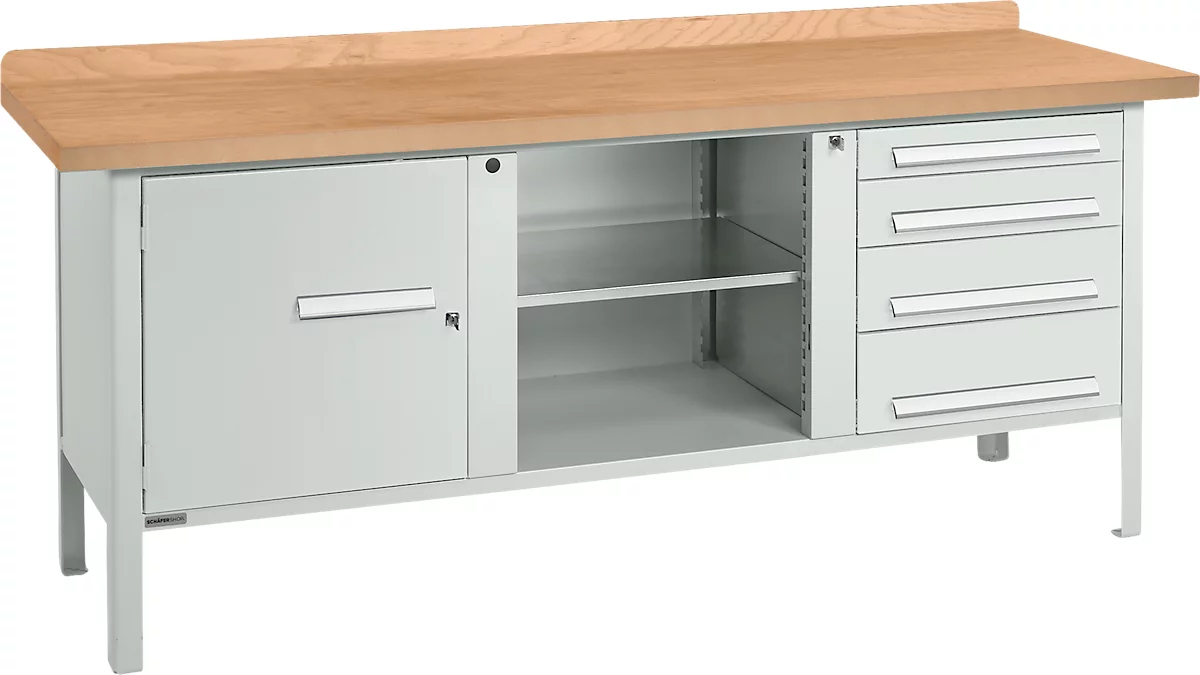 Schäfer Shop Select PW 200-1 banco de trabajo tipo caja, tablero de fibra de densidad media (MDF), hasta 750 kg, An 2000 x Pr 680 x Al 838 mm, gris claro