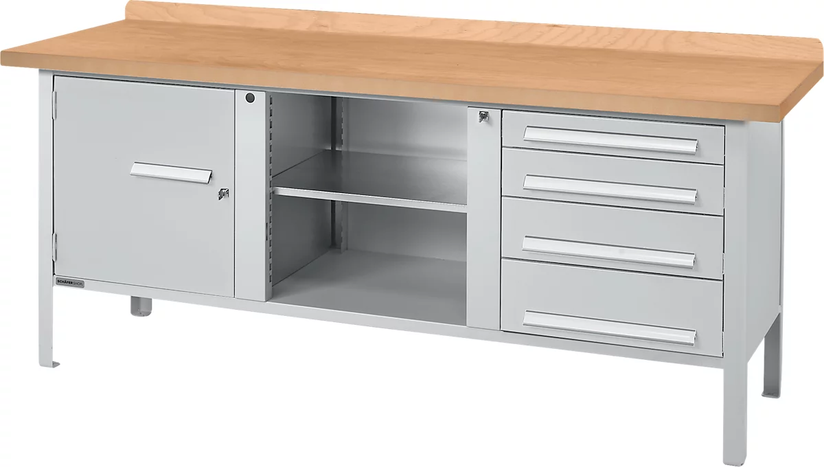 Schäfer Shop Select PW 200-1 banco de trabajo tipo caja, tablero de fibra de densidad media (MDF), hasta 750 kg, ancho 2000 x fondo 680 x alto 838 mm, aluminio blanco
