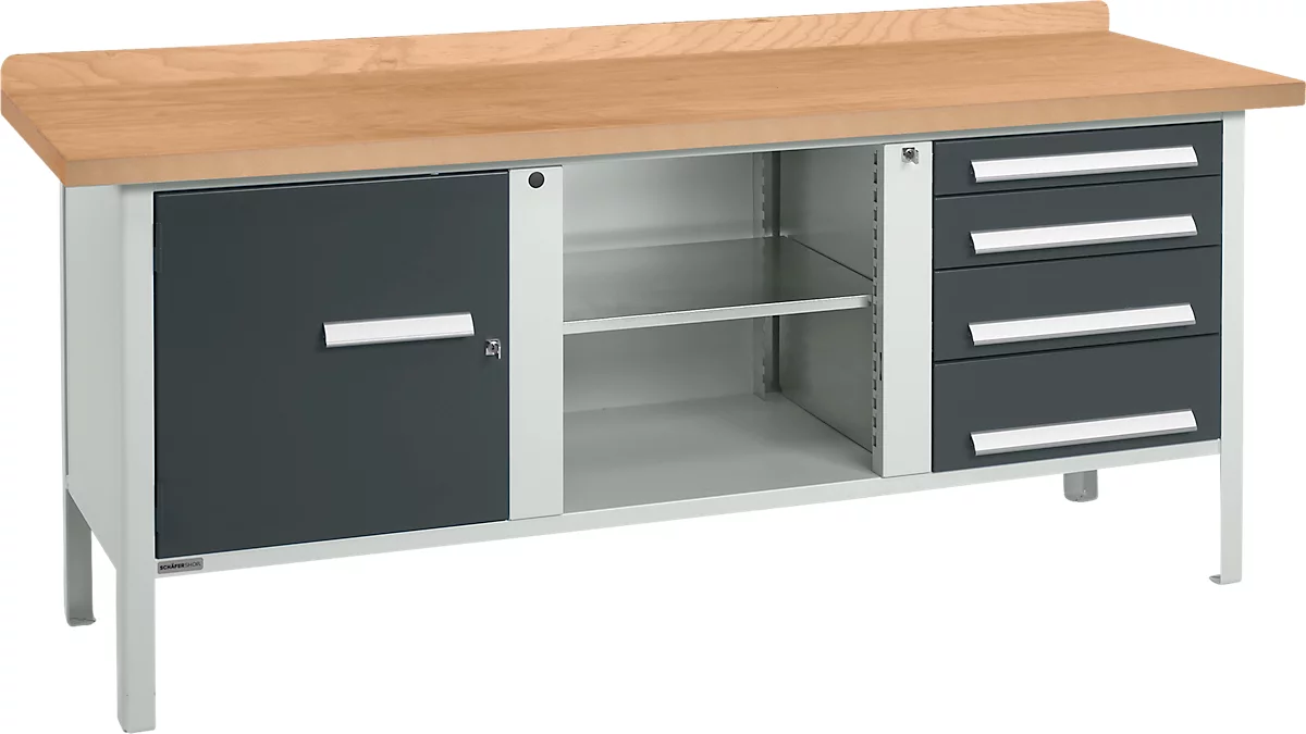 Schäfer Shop Select PW 200-1 banco de trabajo tipo caja, tablero de fibras de densidad media (MDF), hasta 750 kg, An 2000 x Pr 680 x Al 838 mm, antracita