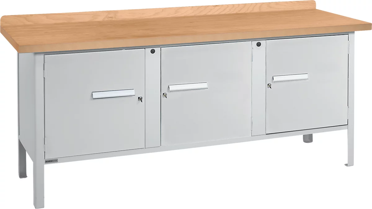 Schäfer Shop Select PW 200-3 banco de trabajo tipo caja, tablero de fibras de densidad media (MDF), hasta 750 kg, An 2000 x Pr 680 x Al 838 mm, aluminio blanco