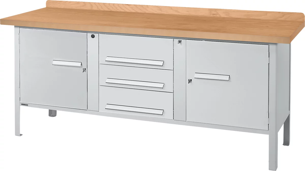 Schäfer Shop Select PW 200-4 banco de trabajo tipo caja, tablero de fibra de densidad media (MDF), hasta 750 kg, An 2000 x Pr 680 x Al 838 mm, aluminio blanco