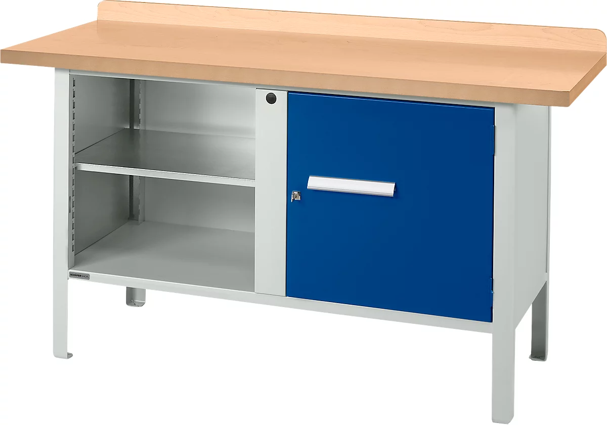 Schäfer Shop Select PWi 150-1 banco de trabajo tipo caja, tablero de fibra de densidad media (MDF), hasta 750 kg, An 1500 x Pr 680 x Al 838 mm, azul genciana