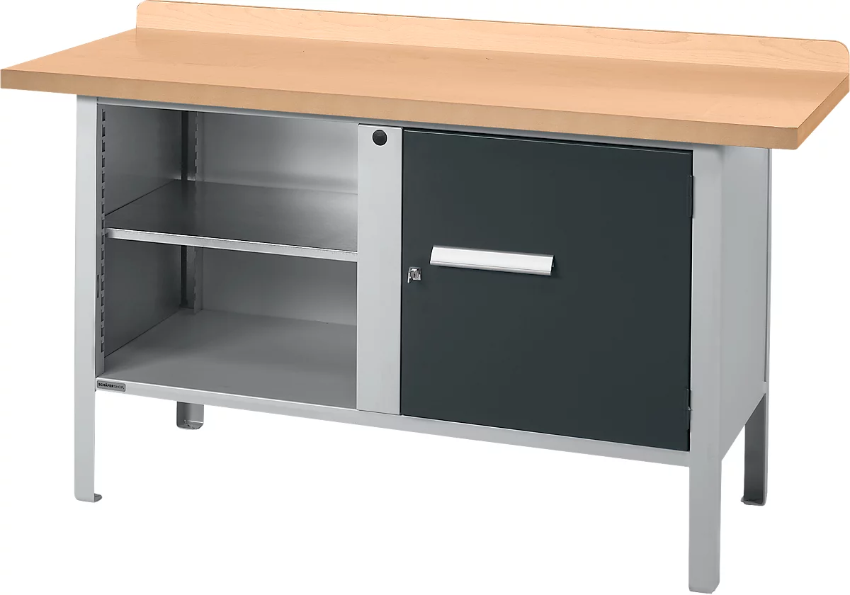 Schäfer Shop Select PWi 150-1 banco de trabajo tipo caja, tablero de fibras de densidad media (MDF), hasta 750 kg, An 1500 x Pr 680 x Al 838 mm, antracita