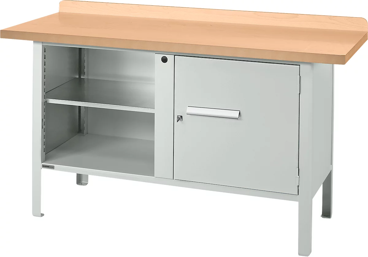 Schäfer Shop Select PWi 150-1 banco de trabajo tipo caja, tablero de fibras de densidad media (MDF), hasta 750 kg, An 1500 x Pr 680 x Al 838 mm, gris claro