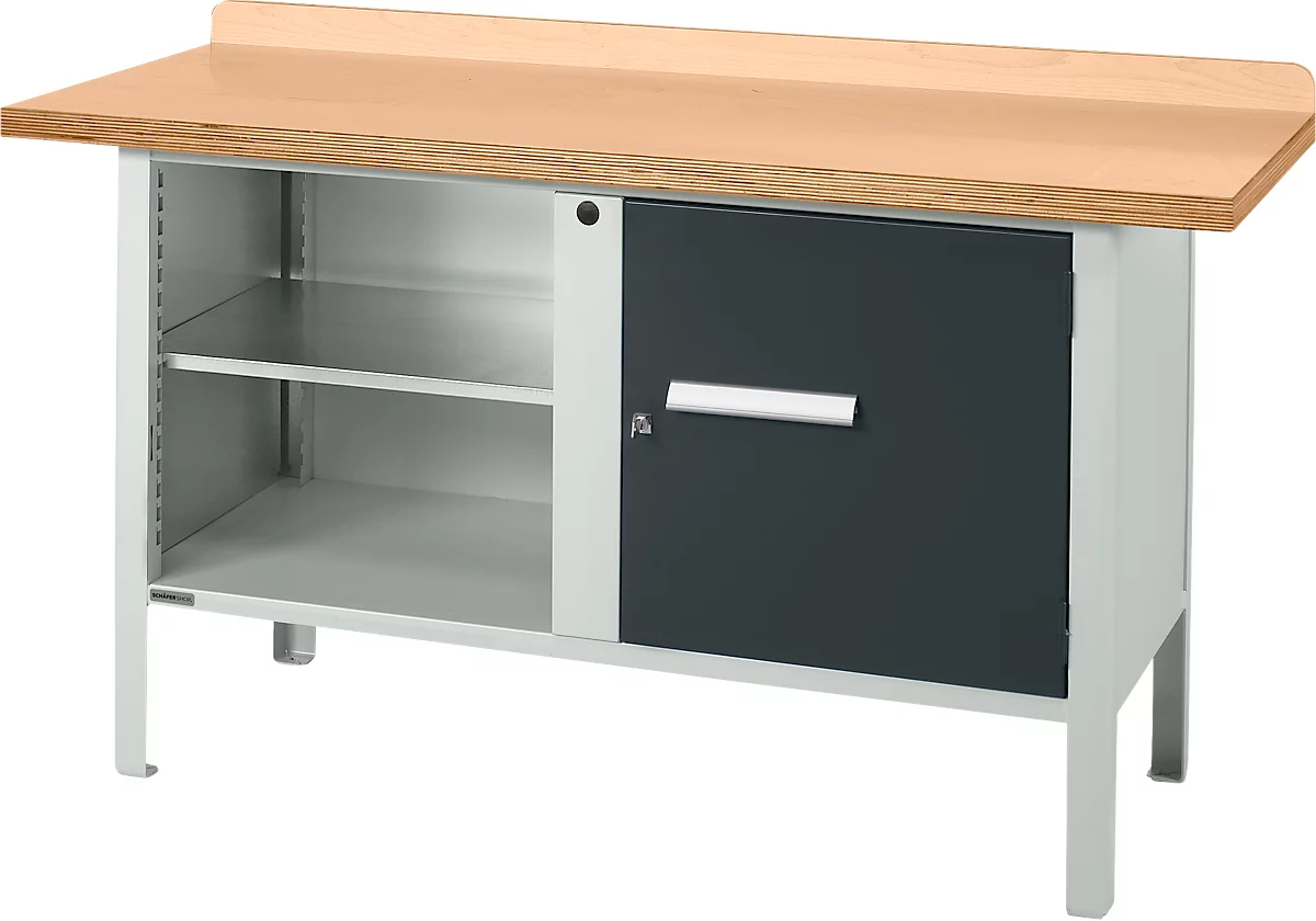 Schäfer Shop Select PWi 150-1 banco de trabajo tipo caja, tablero multiplex de haya, hasta 750 kg, An 1500 x Pr 700 x Al 840 mm, antracita