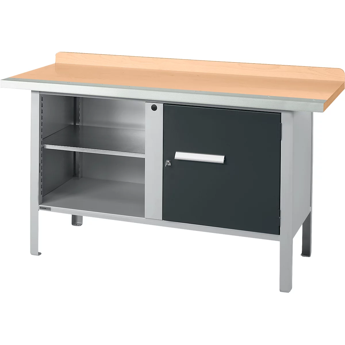 Schäfer Shop Select PWi 150-1 box-type werkbank, beuken multiplex blad, met stalen rand, tot 750 kg, B 1500 x D 700 x H 840 mm, antraciet