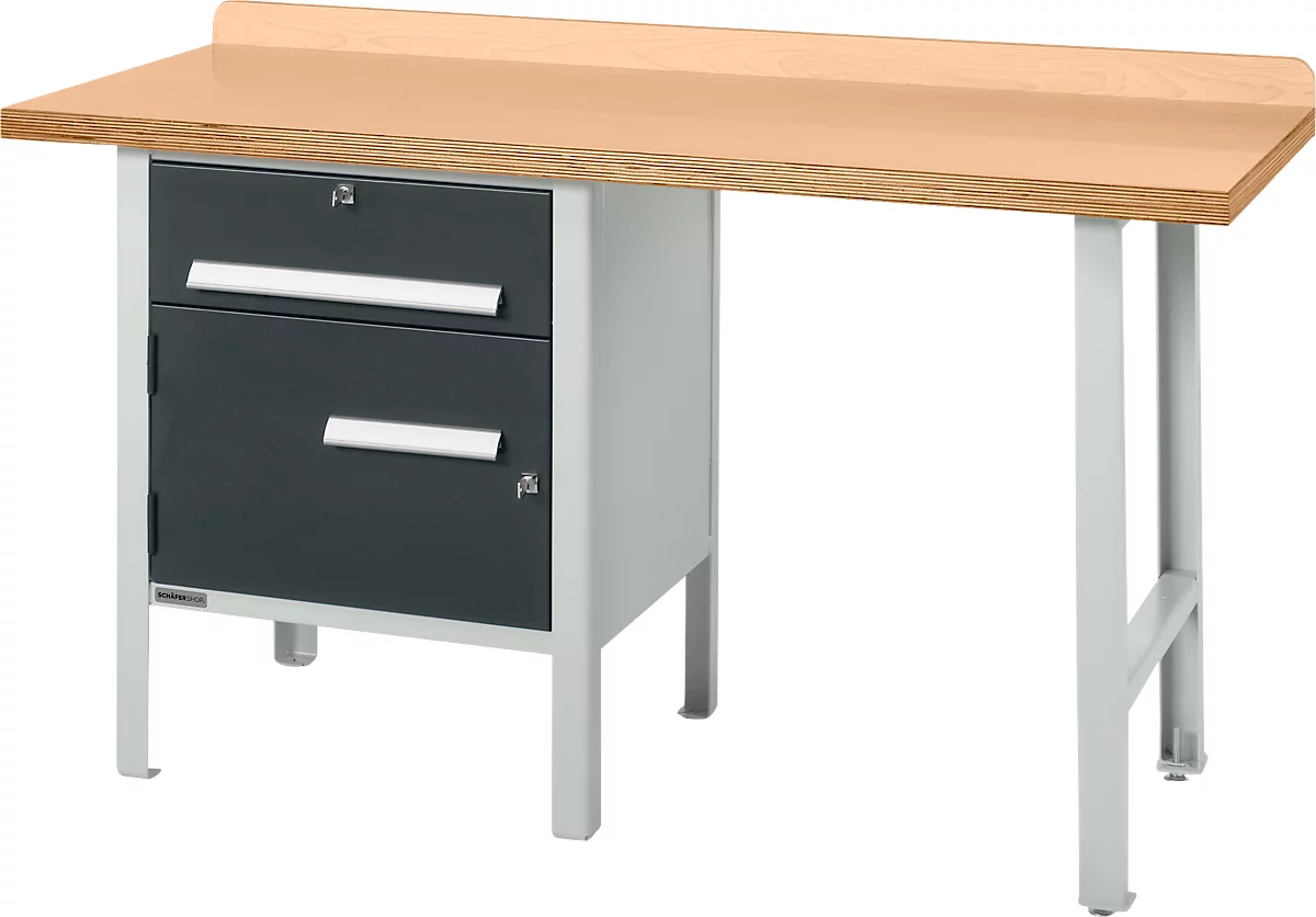 Schäfer Shop Select PWi 150-2 banco de trabajo combinado, tablero multiplex de haya, hasta 750 kg, An 1500 x Pr 700 x Al 840 mm, antracita