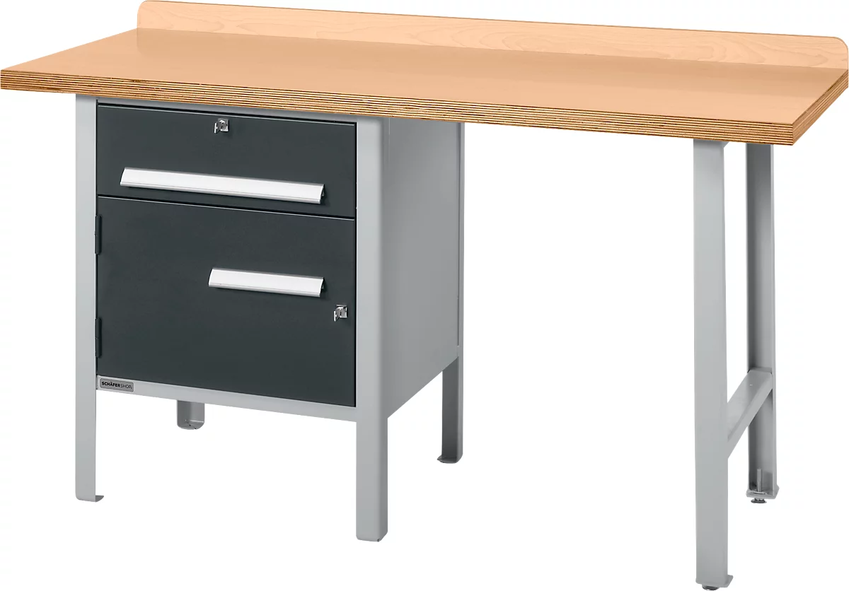Schäfer Shop Select PWi 150-2 banco de trabajo combinado, tablero multiplex de haya, hasta 750 kg, An 1500 x Pr 700 x Al 840 mm, antracita