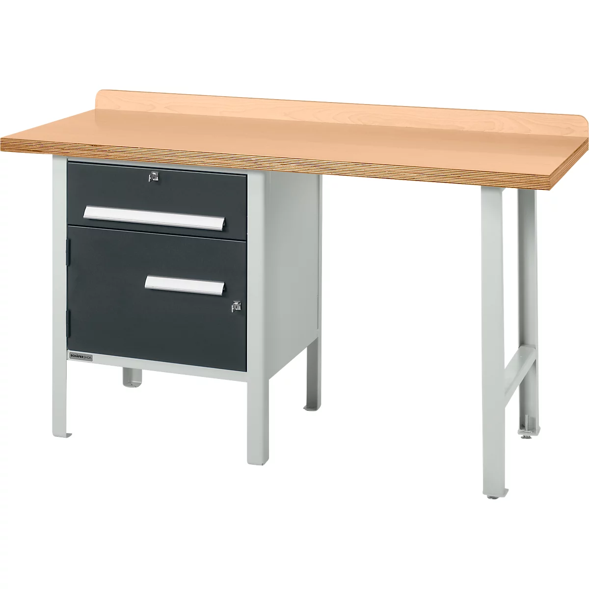 Schäfer Shop Select PWi 150-2 combinatiewerkbank, beuken multiplex blad, tot 750 kg, B 1500 x D 700 x H 840 mm, antraciet