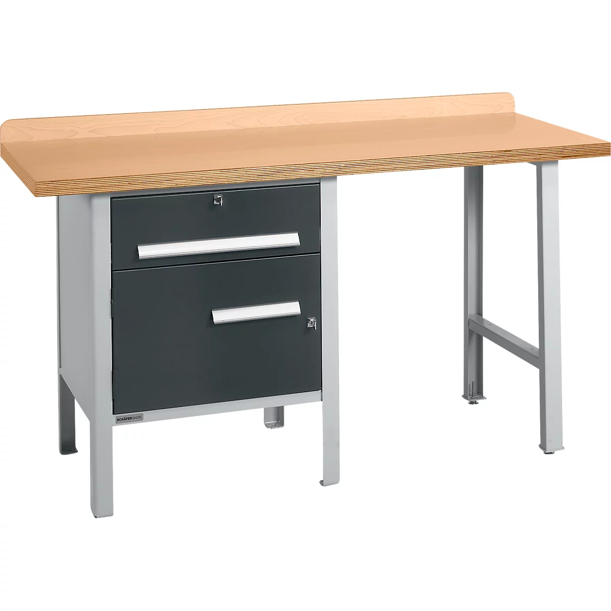 Schäfer Shop Select PWi 150-2 combinatiewerkbank, beuken multiplex blad, tot 750 kg, B 1500 x D 700 x H 840 mm, antraciet