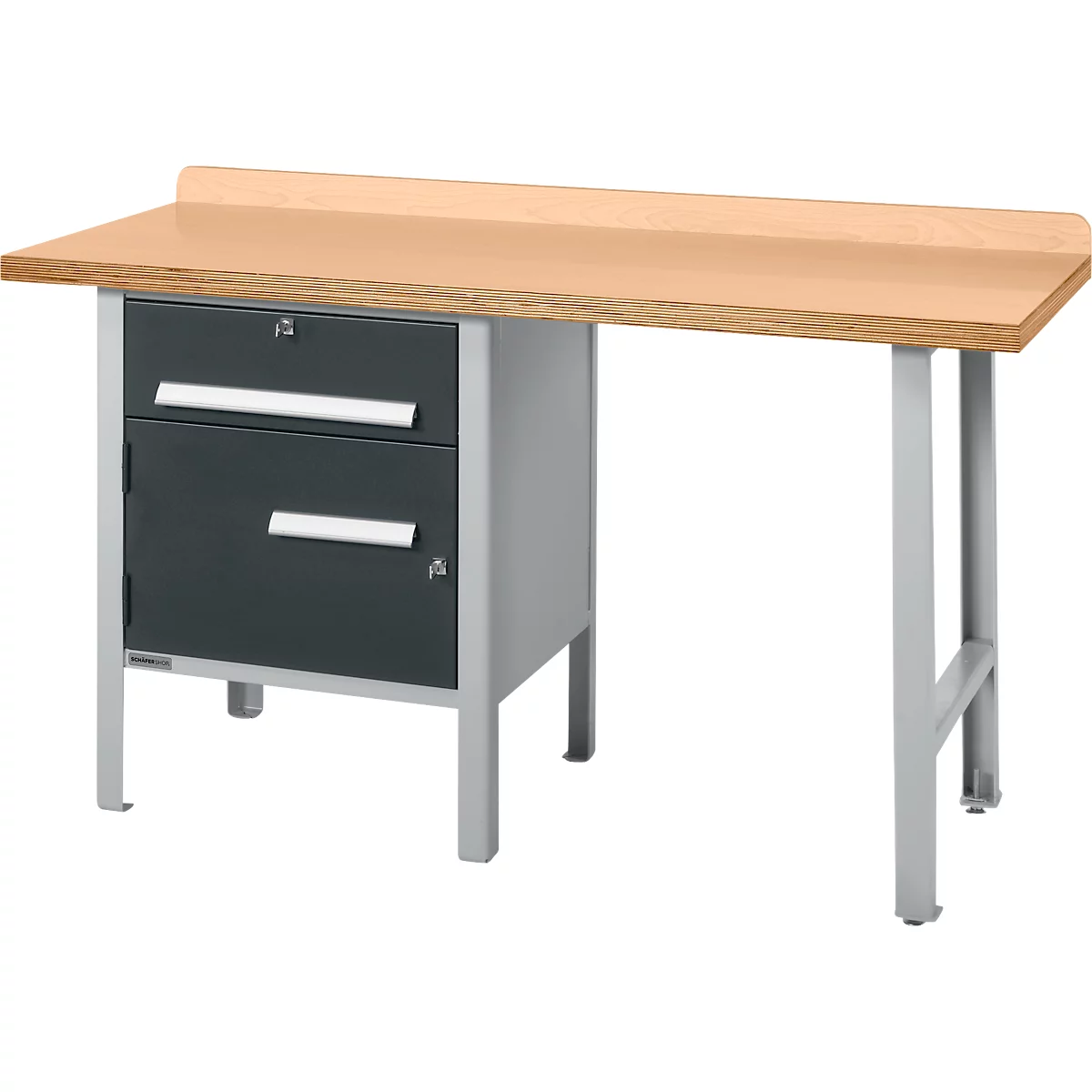 Schäfer Shop Select PWi 150-2 combinatiewerkbank, beuken multiplex blad, tot 750 kg, B 1500 x D 700 x H 840 mm, antraciet
