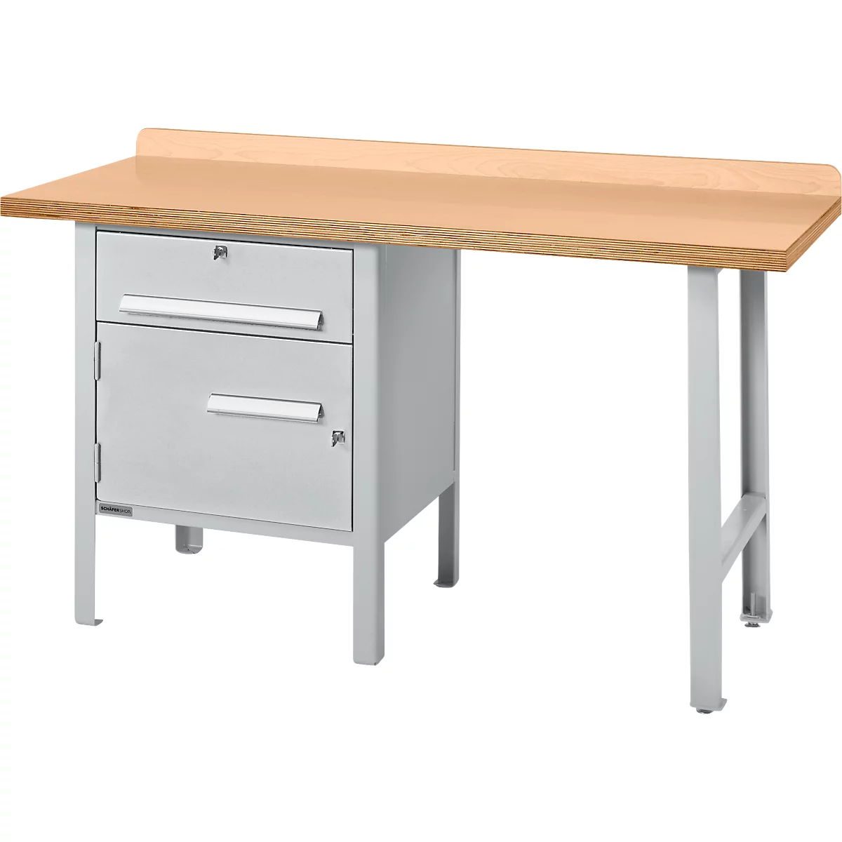 Schäfer Shop Select PWi 150-2 combinatiewerkbank, beuken multiplex blad, tot 750 kg, B 1500 x D 700 x H 840 mm, blank aluminium