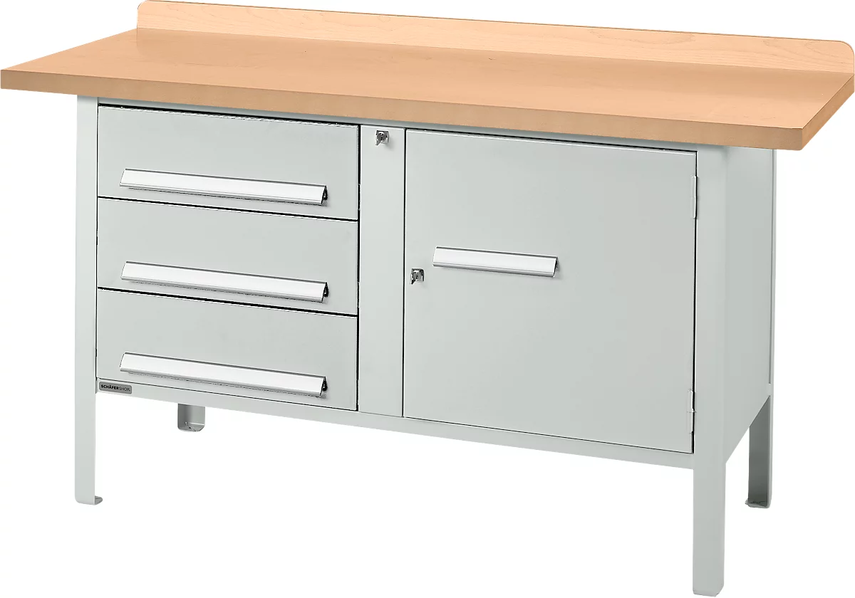 Schäfer Shop Select PWi 150-4 banco de trabajo tipo caja, tablero de fibras de densidad media (MDF), hasta 750 kg, An 1500 x Pr 680 x Al 838 mm, gris claro