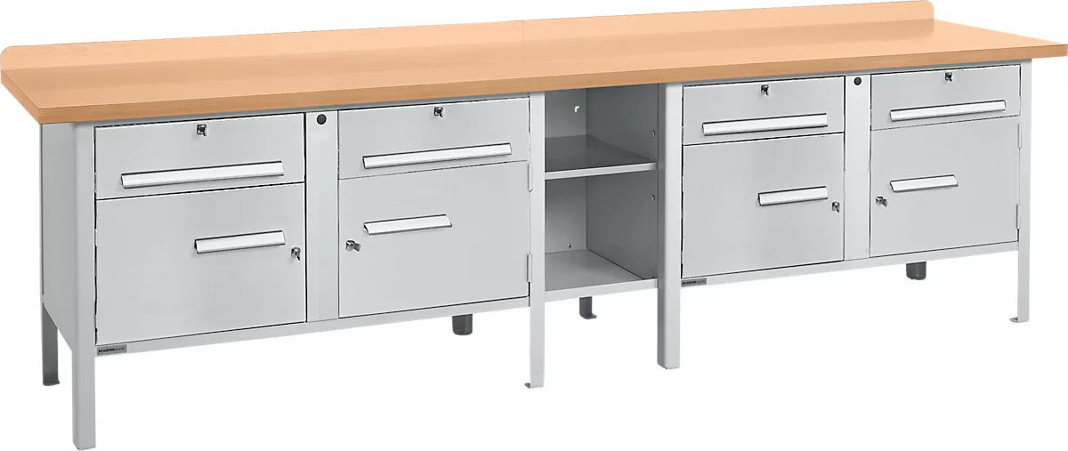 Schäfer Shop Select PWi 300-0 banco de trabajo tipo caja, tablero de fibra de densidad media (MDF), hasta 750 kg, An 3000 x Pr 680 x Al 838 mm, aluminio blanco