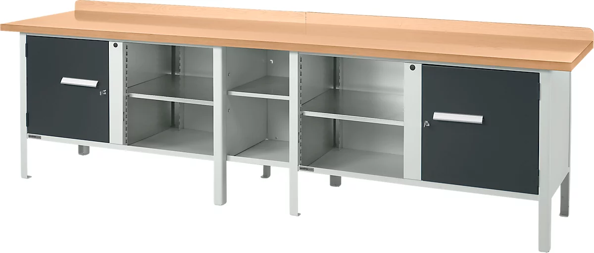 Schäfer Shop Select PWi 300-1 banco de trabajo tipo caja, tablero de fibra de densidad media (MDF), hasta 750 kg, An 3000 x Pr 680 x Al 838 mm, antracita