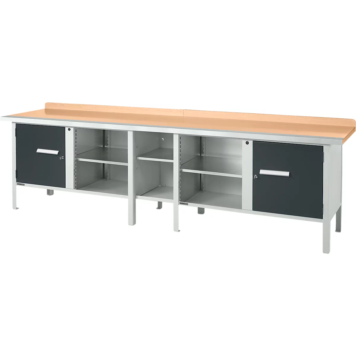 Schäfer Shop Select PWi 300-1 box-type werkbank, beuken multiplex blad, met stalen rand, tot 750 kg, B 3000 x D 700 x H 840 mm, antraciet