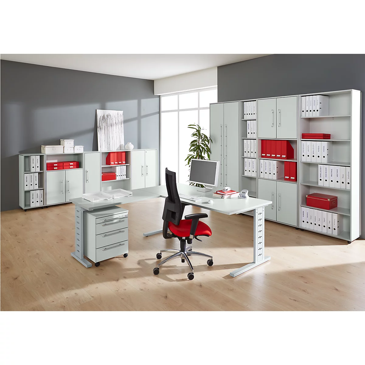 Schäfer Shop Select Regal MOXXO IQ, Holz, 3 Fächer, 3 OH, B 401 x T 362 x H 1115 mm, lichtgrau