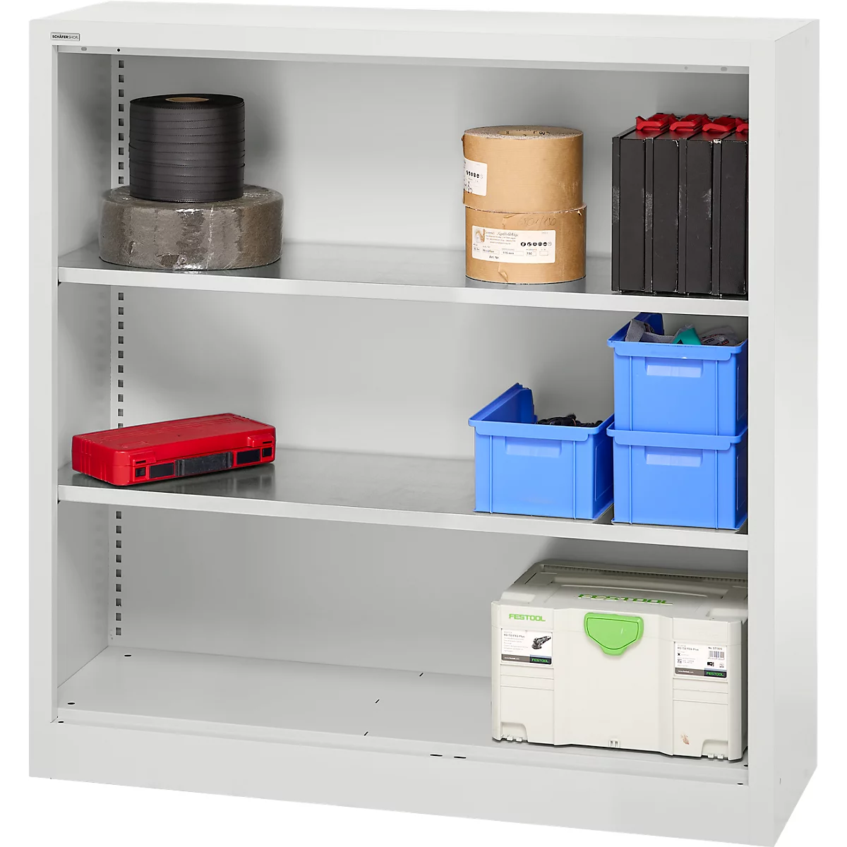 Schäfer Shop Select Regalschrank MS, 3 OH, B 1200 x T 400 x H 1215 mm, Stahlblech, Lichtgrau